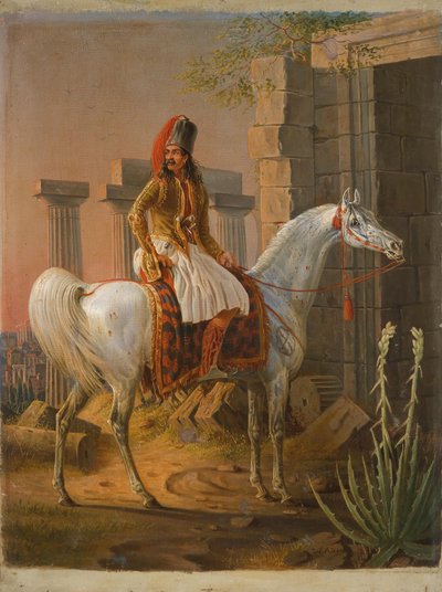 Greek Rider Among Ancient Ruins by W. Ammon